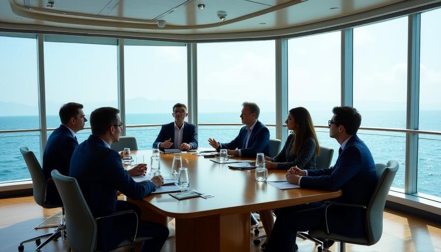 Sala meeting moderna con vista oceano